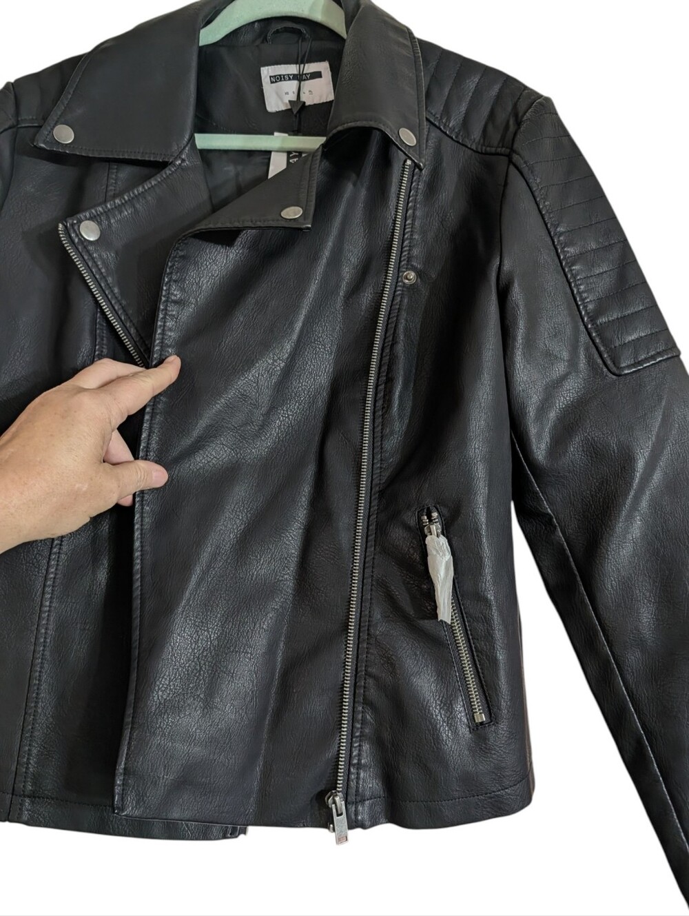 NWT Noisy May Rebel Faux Leather Moto Jacket Black XL - Picture 4 of 9